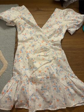 Hello Molly White Mini Dress with Blue and Peach Floral Print